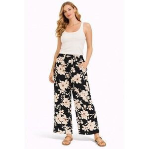 Sanctuary Black Floral Wide Leg Crop Pants XS
